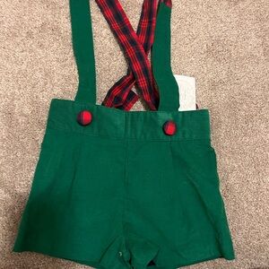 The Beaufort Bonnet Company Green Overalls with Red Plaid Straps